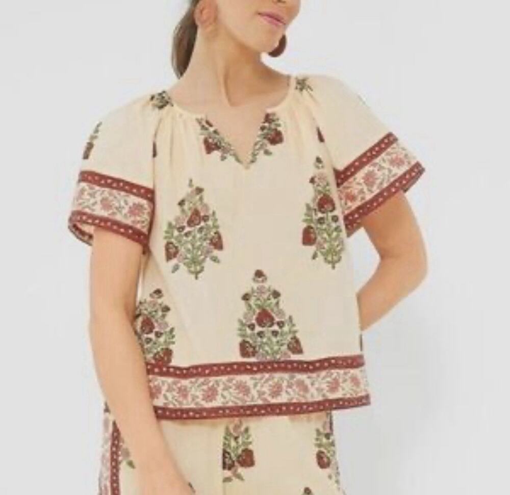 NWT Tuckernuck Blush Elena Top Boho Floral Romantic Border Print Blouse Small